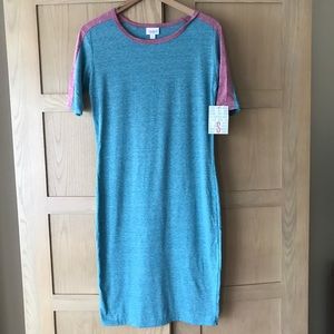 Lularoe New "Julia" Aqua Blue Tshirt Dress Small NWT Pink Short Sleeves